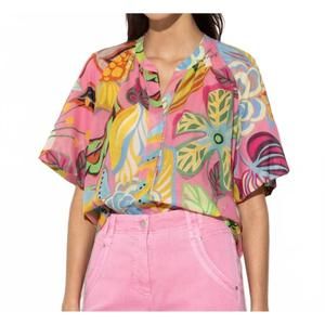 NEW LUISA CERANO caribbean print blouse in pink multi